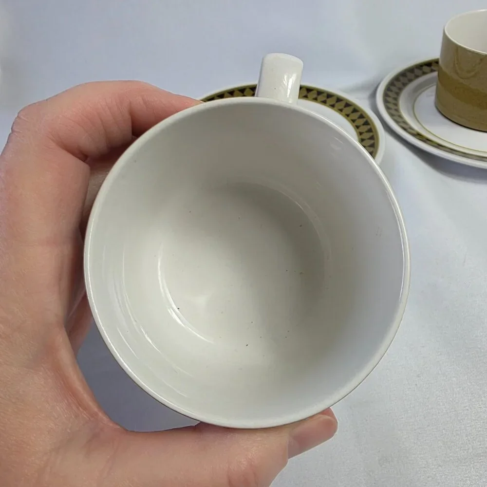 TWO Mikasa Mediterrania Dominique & Avocado Green Cup & Saucer Sets